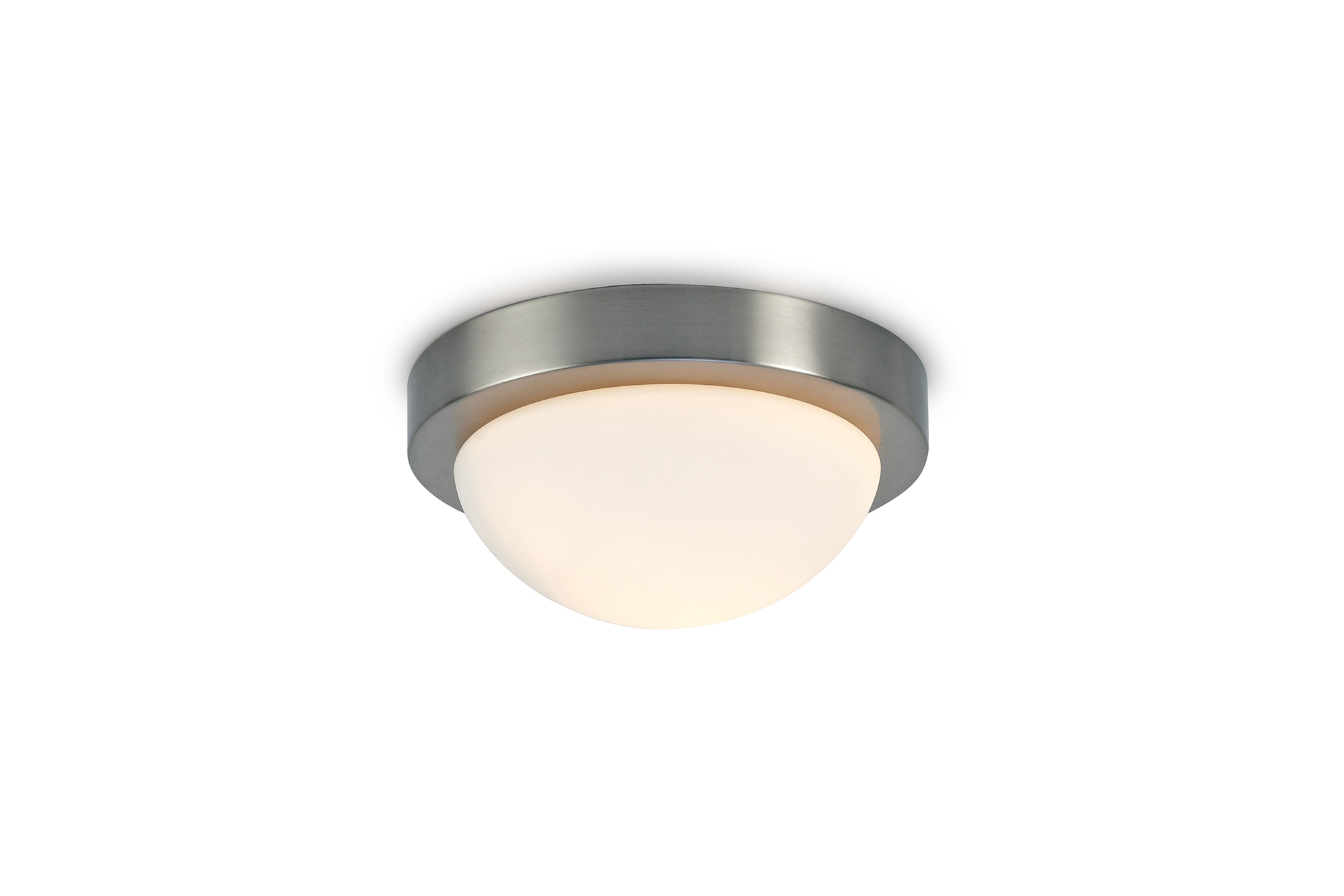 D0395  Porter 21cm Glass IP44 Flush Ceiling 1 Light Satin Nickel, Opal